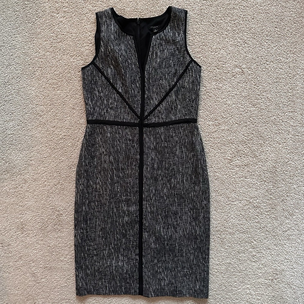 Ann Taylor Sheath Dress Black Gray Size 4 Wedding Party Business Classic Elegant - Picture 10 of 16